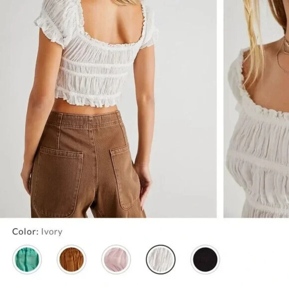 Free People Fp One Cheri Top Smocked Cropped White New XS